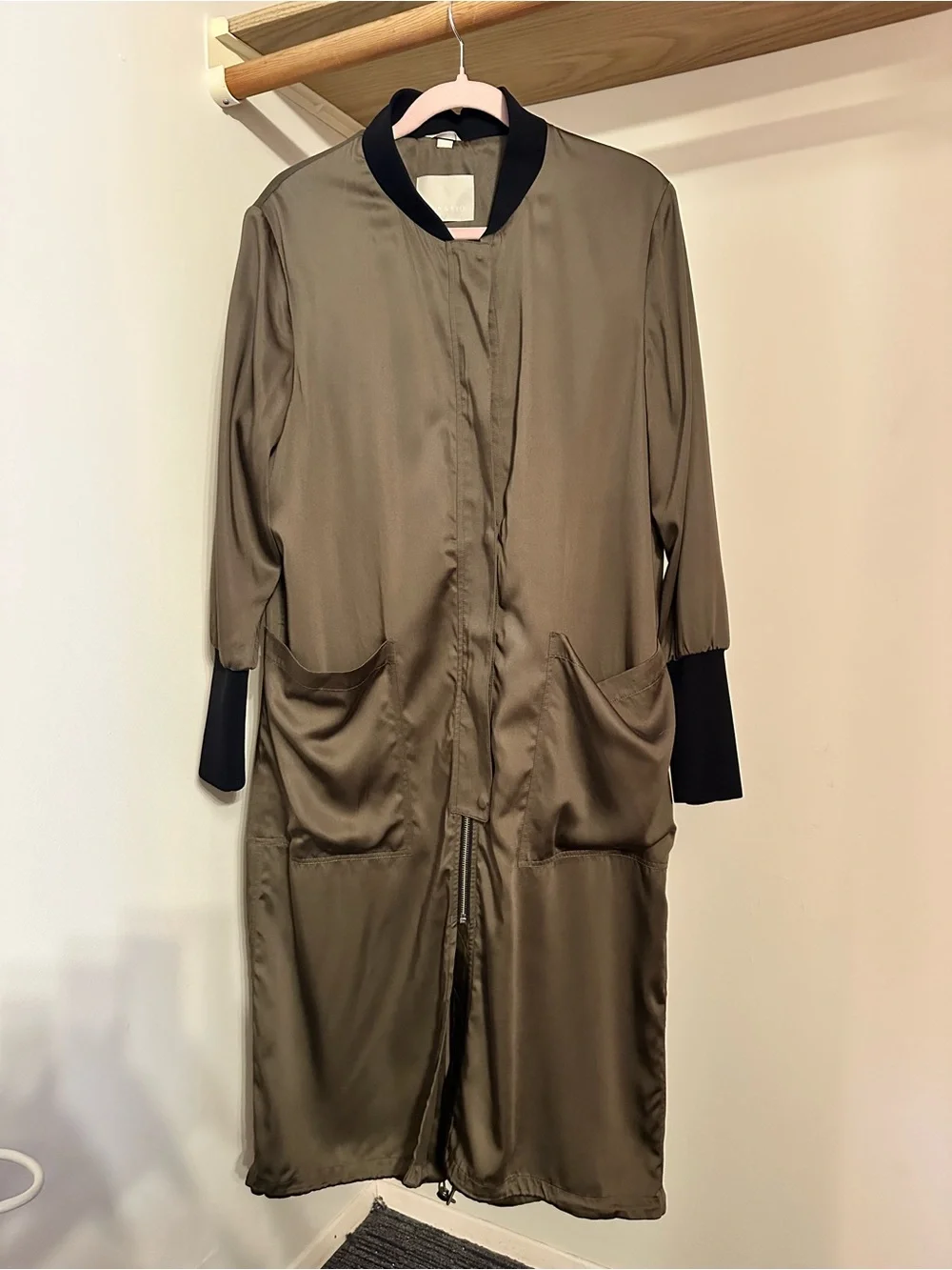 Soia & Kyo Bia Bonsai Long Bomber Two-Tone Olive and Black Coat L - Picture 11 of 16